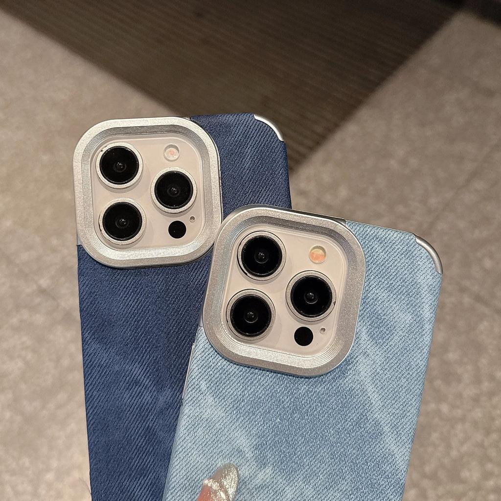 Washed Color Vintage Cowboy Fabric Phone Case iPhone 16 15 14 13 12 11 Pro Max Plus Shockproof Soft Bumper Armor Cover