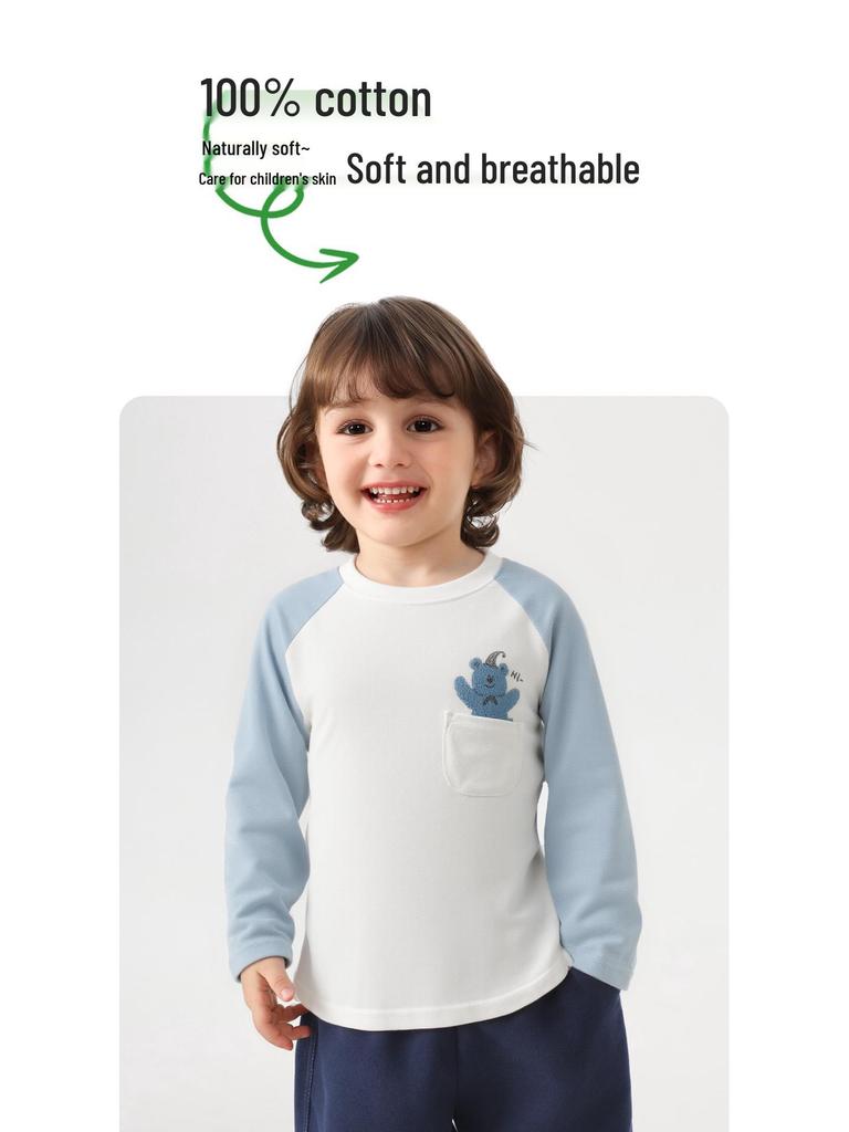 European Boys' Pure Cotton Long-Sleeve T-shirt, New Spring 2026 Toddler & Baby Base Layer