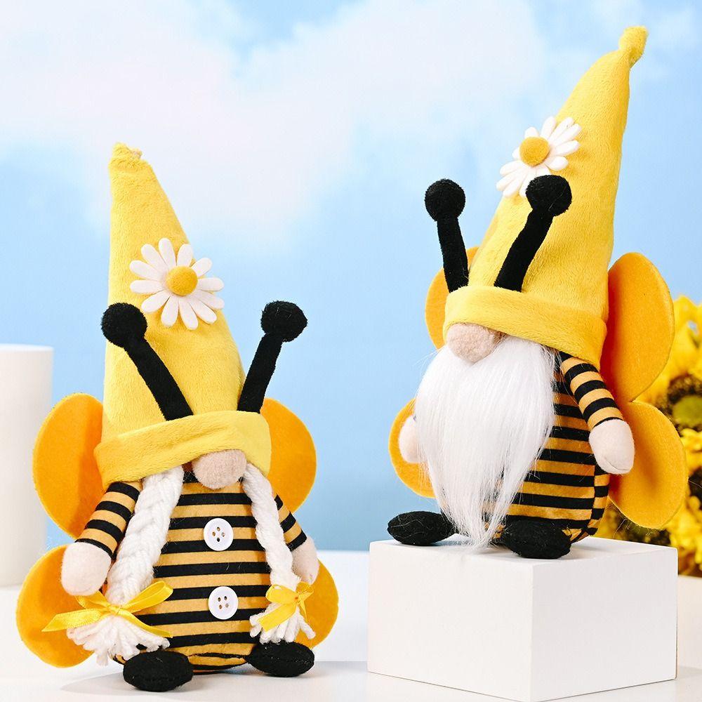 

2 pcs Honeybee Yellow Bee Plush Decoration Fabric Art Faceless Doll Decorative Ornaments Room