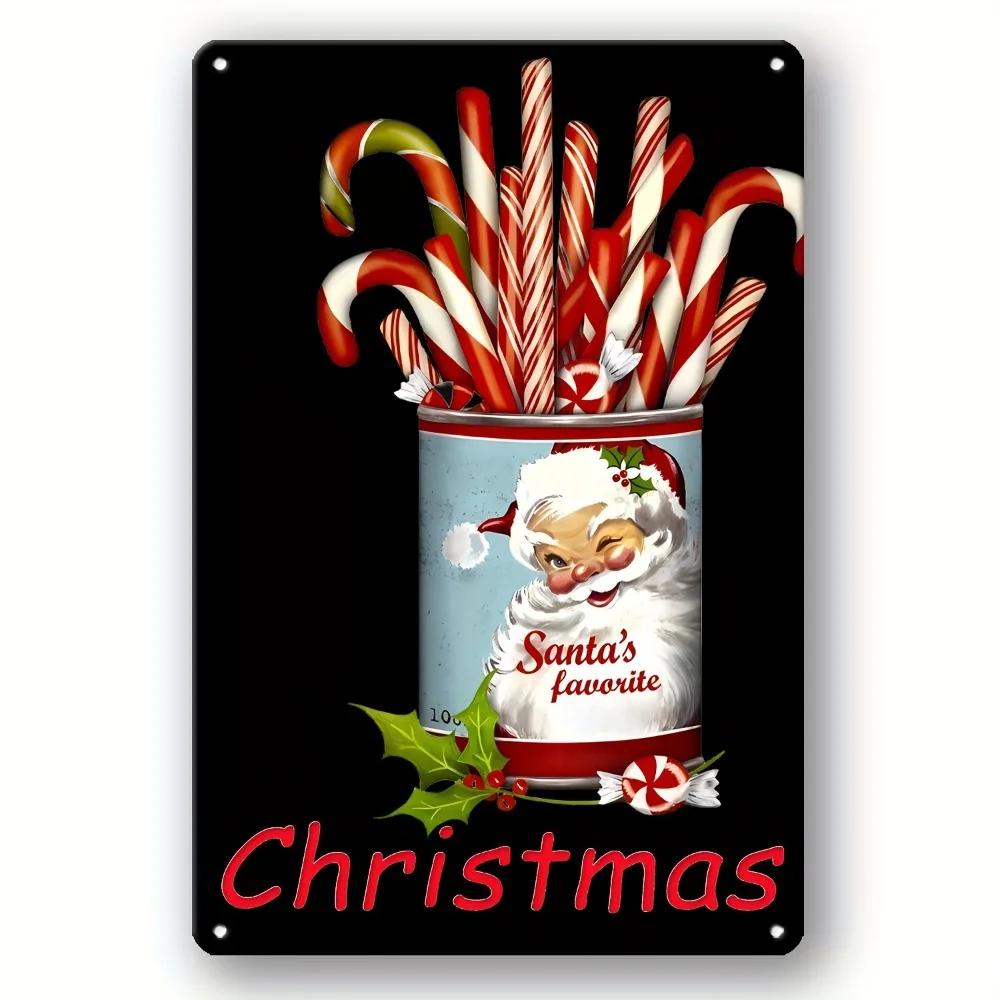 X Vintage Christmas Candy Tin Sign Retro Aluminum Art with Santa Gingerbread Kitchen Home Decor