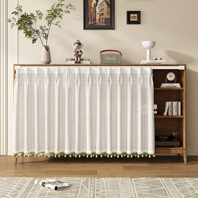 Horizontal Wardrobe Curtain with Rail - Sheer Dust Cover & Decorative Pull, No-Drill Installation.