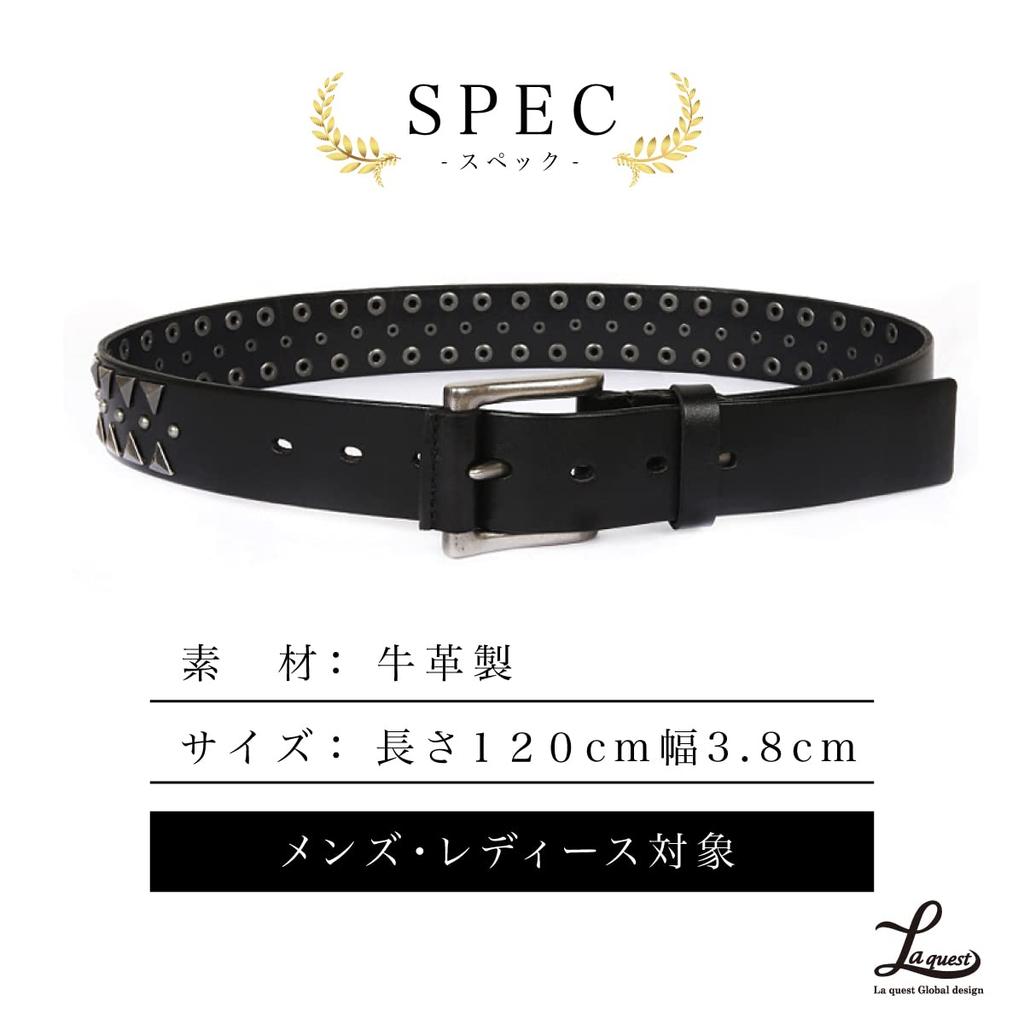 [Laquest] Triangle Studded Belt for Men, Genuine Leather, Triangle Studs, Leather, Rock, Metal, Visual Kei, Punk, Buckle
