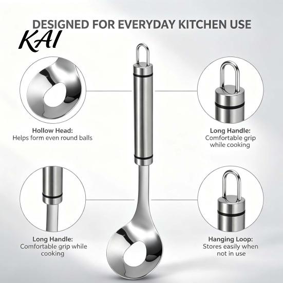 Professioneller Fleischbällchenformer Löffel aus Edelstahl, Rutschfester Griff Ergonomisches Langes Griffdesign, Einfaches Löffel Fleischbällchenformer Werkzeug für Fischbällchen Und