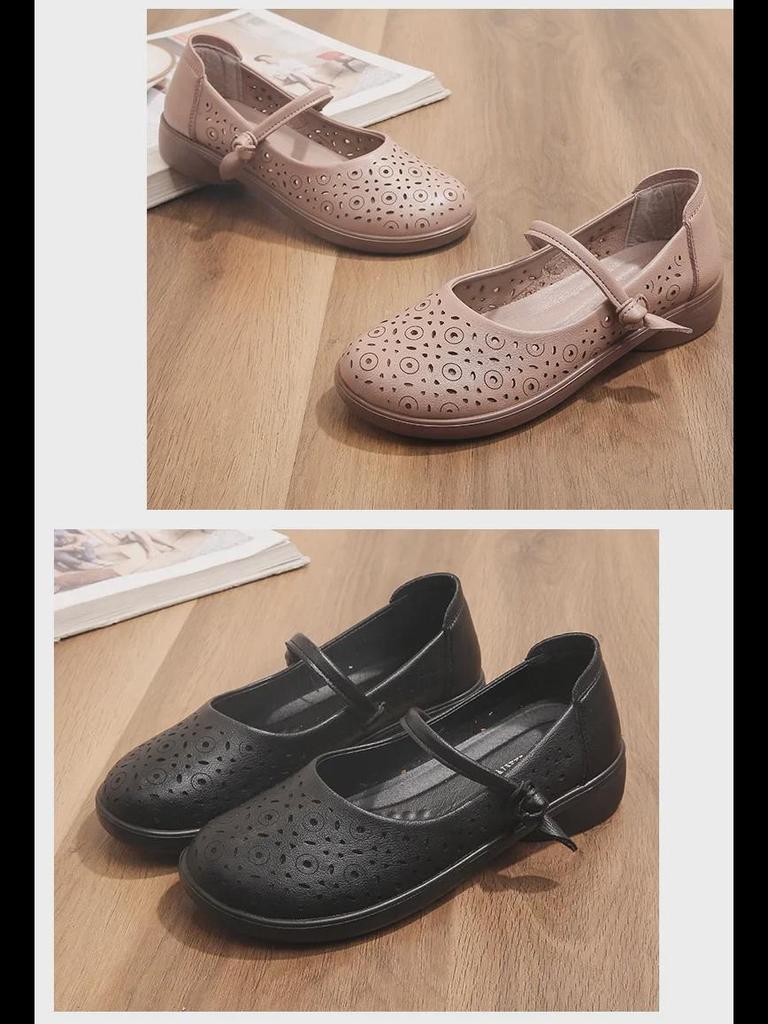 Summer Leather Sandals: Breathable, Non-Slip Soft Sole for Middle-Aged and Elderly Women