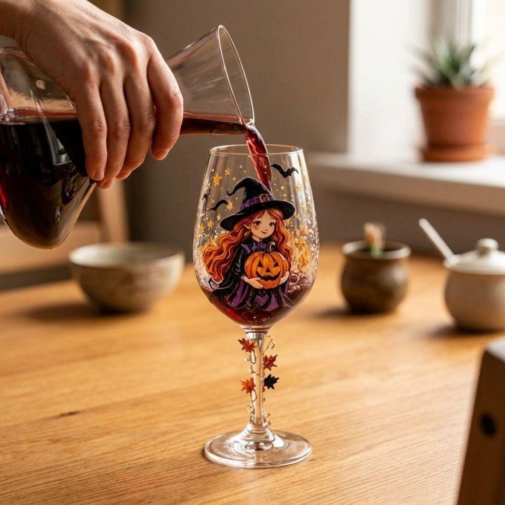 Bicchiere da Vino Zucca Strega Dipinto a Mano Grande Capacità Bicchiere da Bevanda di Halloween Bevanda Festiva