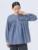 Beams Heart Modified Blouse Navy One Size Women's L/S Shirt, Tuck, No-Collar 2, Stripe,