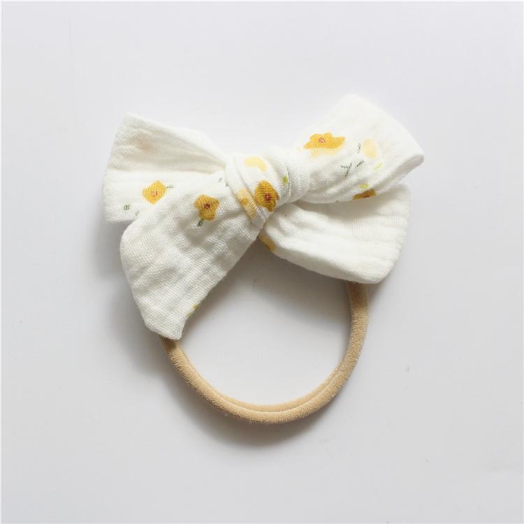 Gauze Bamboo Knotted Bowknot Baby Headbands Plain Color Cotton Muslin Newborn Hair Bows