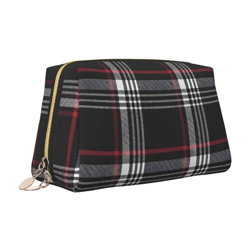 GTI Tartan Plaid Leather Makeup Bag Women Waterproof Travel Toiletry Pouch Cosmetic Bag Portable Multifunctional Storage Bags