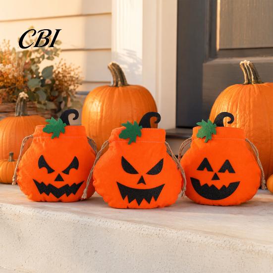 Reusable Halloween Bag Drawstring Pumpkin for Kids, Trick or Treat Candy Bag, Festive Decoration Non Woven Fabric Goodie Party Favors Gift