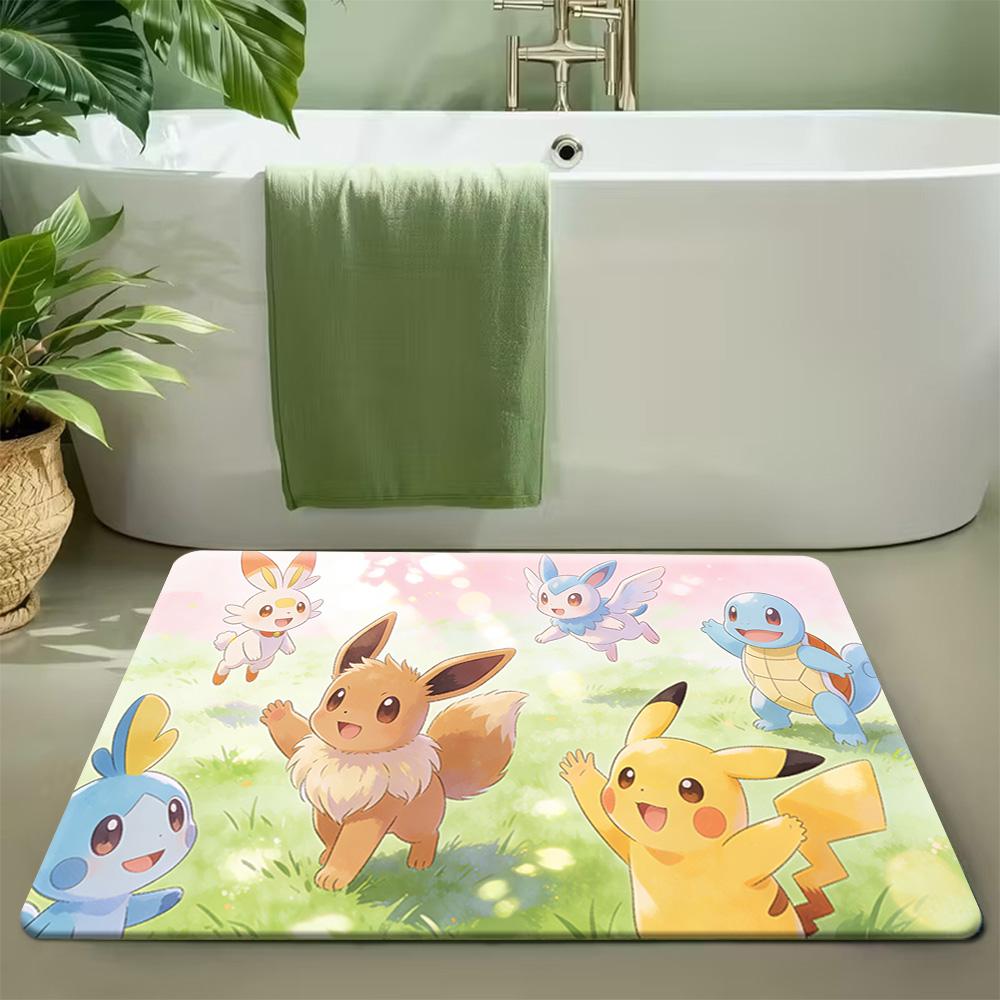 Pokemon Characters All Over Print Non-slip Doormat, Soft Absorbent Floor Rug for Home Decor