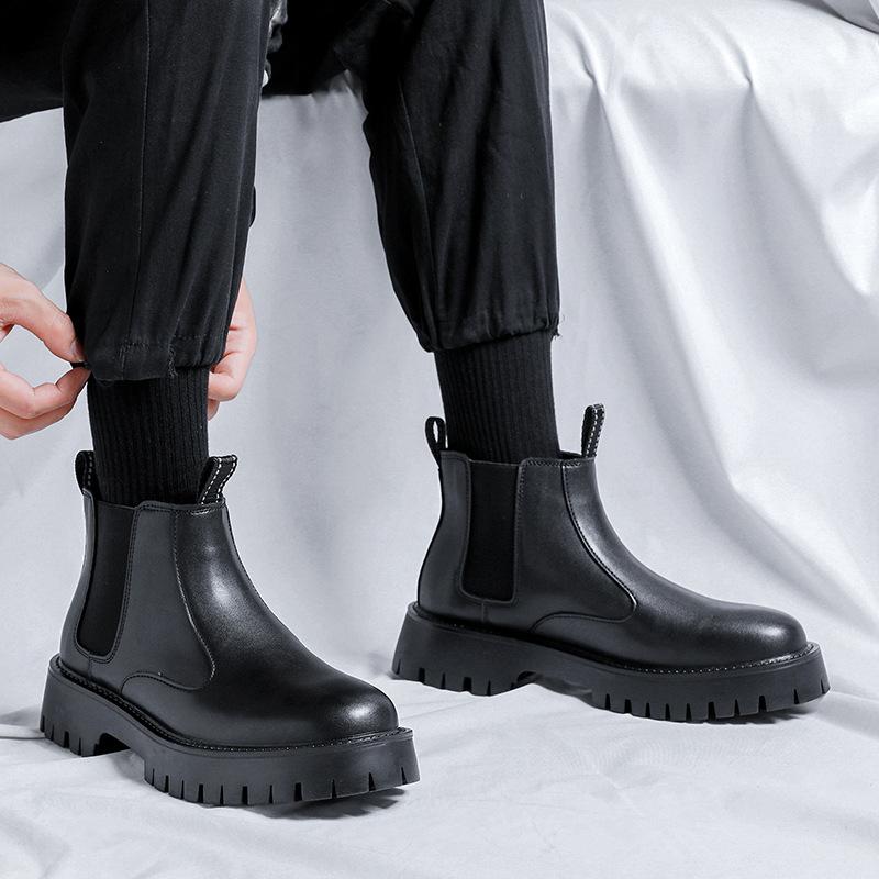 2025 Pánské podzimní a zimní boty Chelsea tmavě kouřové barvy, boty s tlustou podrážkou, pomoc Martinovy boty 3524-T