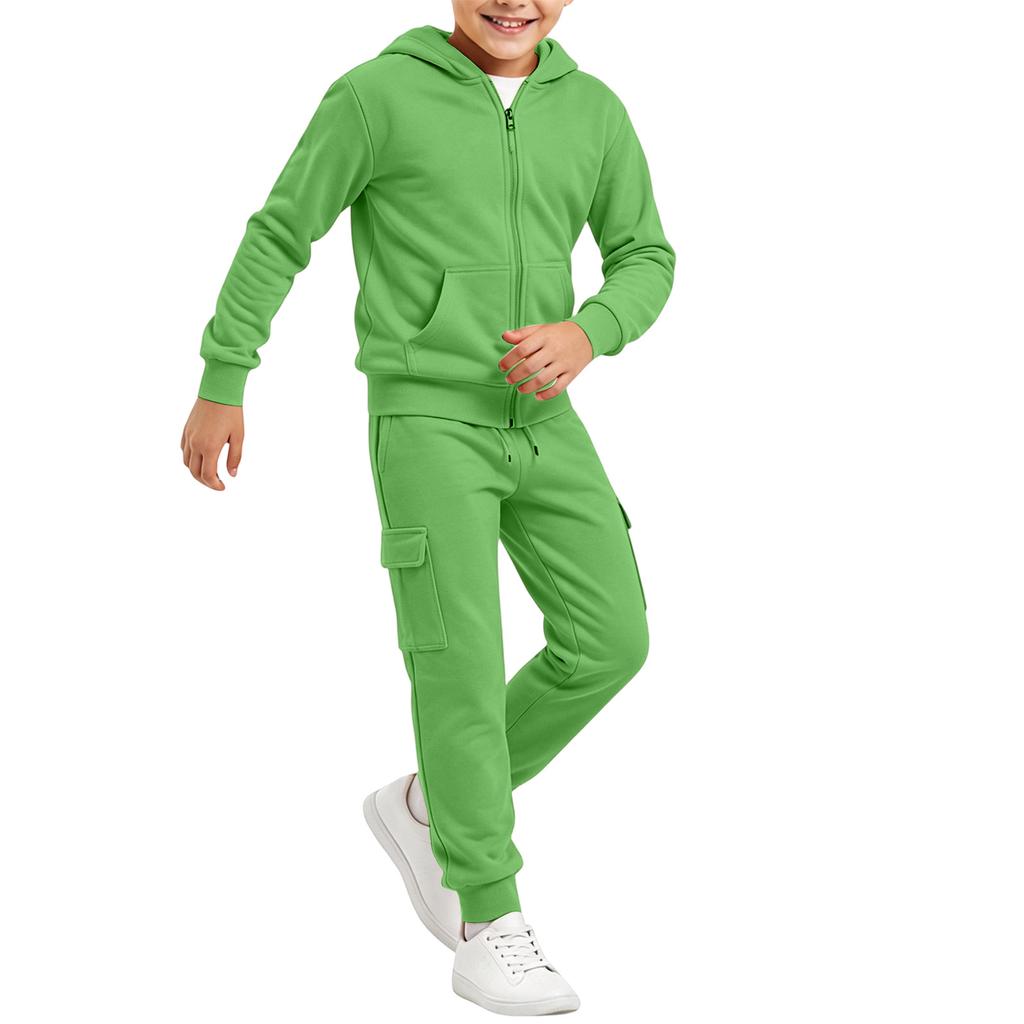 Kids Color Long Sleeve Hooded Sweatshirt Set for Boys Girls Casual Pullover Outfit