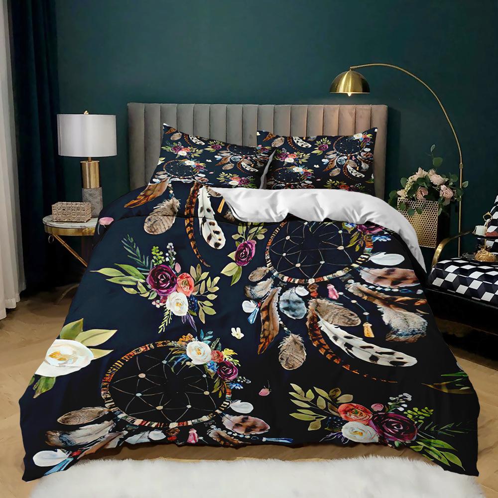 Sada povlečení lapač snů pro děti Sada povlečení z polyesteru 3D tisk Barevný vzor peříčka Bohémský styl King Queen Size