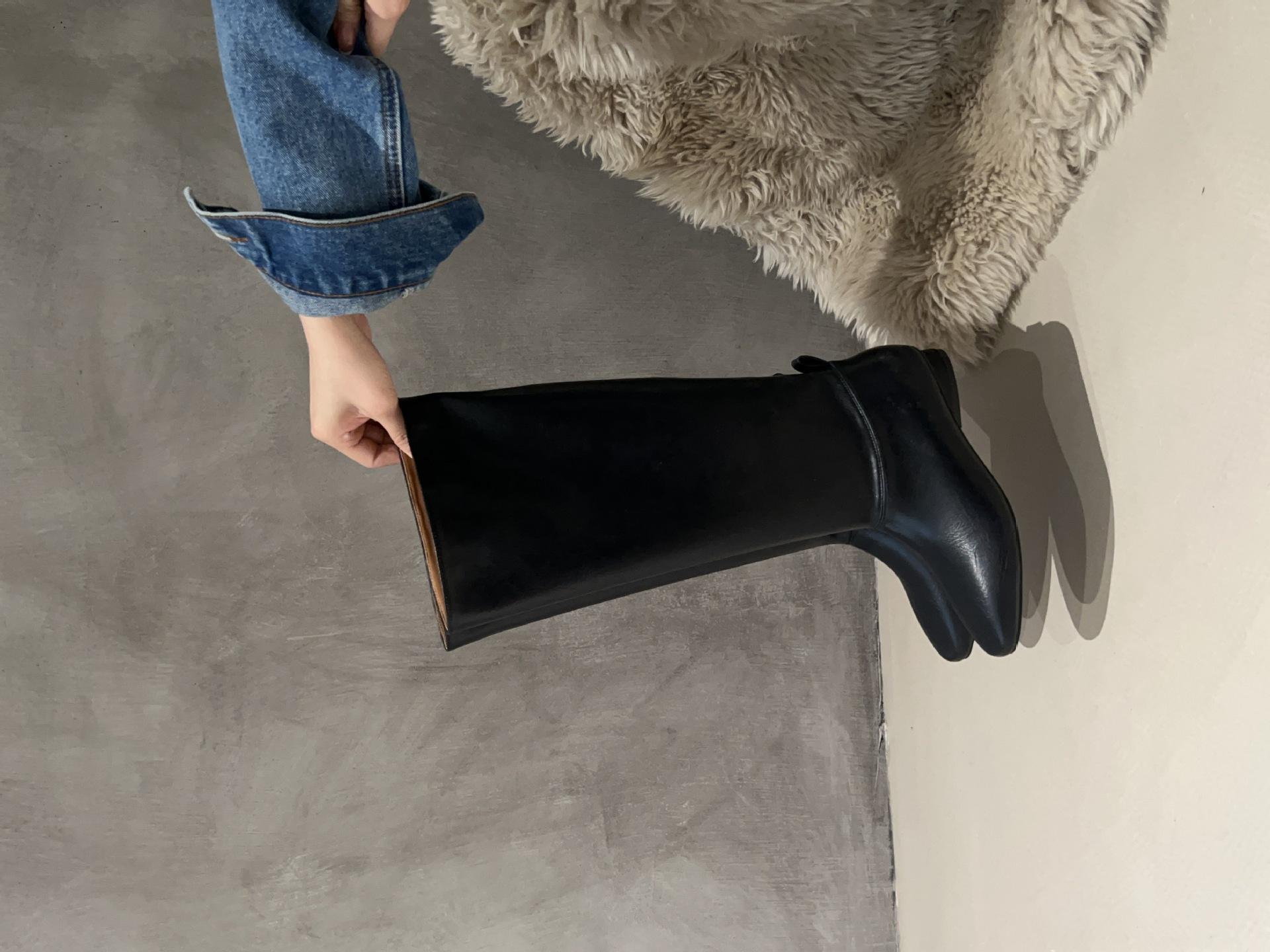 

Дизайнерские Винтажные Женские Сапоги до Колена Слипоны Длинные Ботильоны Осень Зима Низкий Каблук Женские Черные Длинные Вестерн Сапоги 35 чёрный