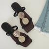 Soft Leather Version~ French New Niche Design Square Head Wear Leather Cool Slippers Women's Low Heel Temperament Open-toed Sandals