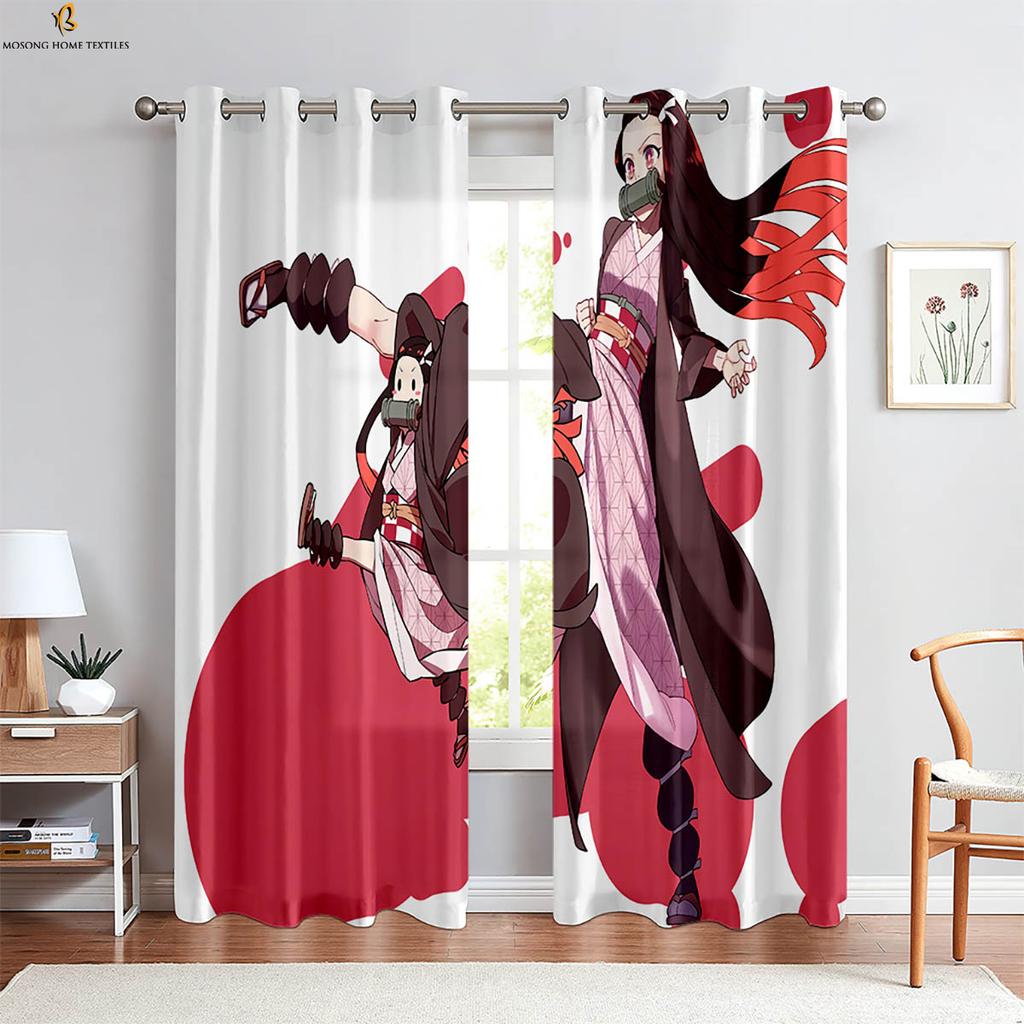 Anime Cartoon Printed Curtains Pink Japanese Curtains Suitable For Bedroom Living Room Kitchen Children's Room Curtains Window