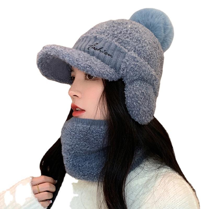 Korean Version of Women's Hats Autumn and Winter Rabbit Fur Duck Tongue Cycling Thermal Hat Casual Versatile Winter Ear Protection Knitted Wool Hat