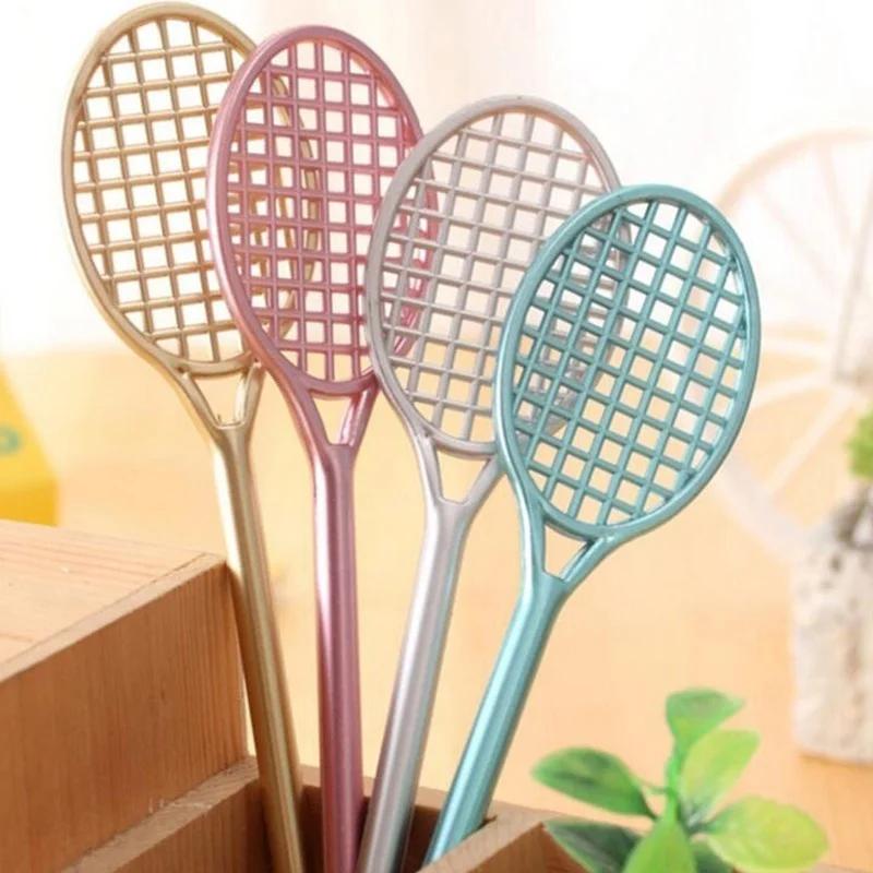 4pcs Creative Badminton Racket Shape Black Pens Exquisite Gift Pen Water-based Pen Stationery Pens (Size: One Size)