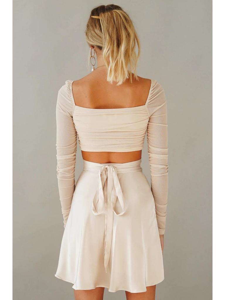 Einfarbiger Rock mit hoher Taille, modischer, einteiliger Schnür-Kurzrock, Chiffon-Satin-umwickelter Minirock