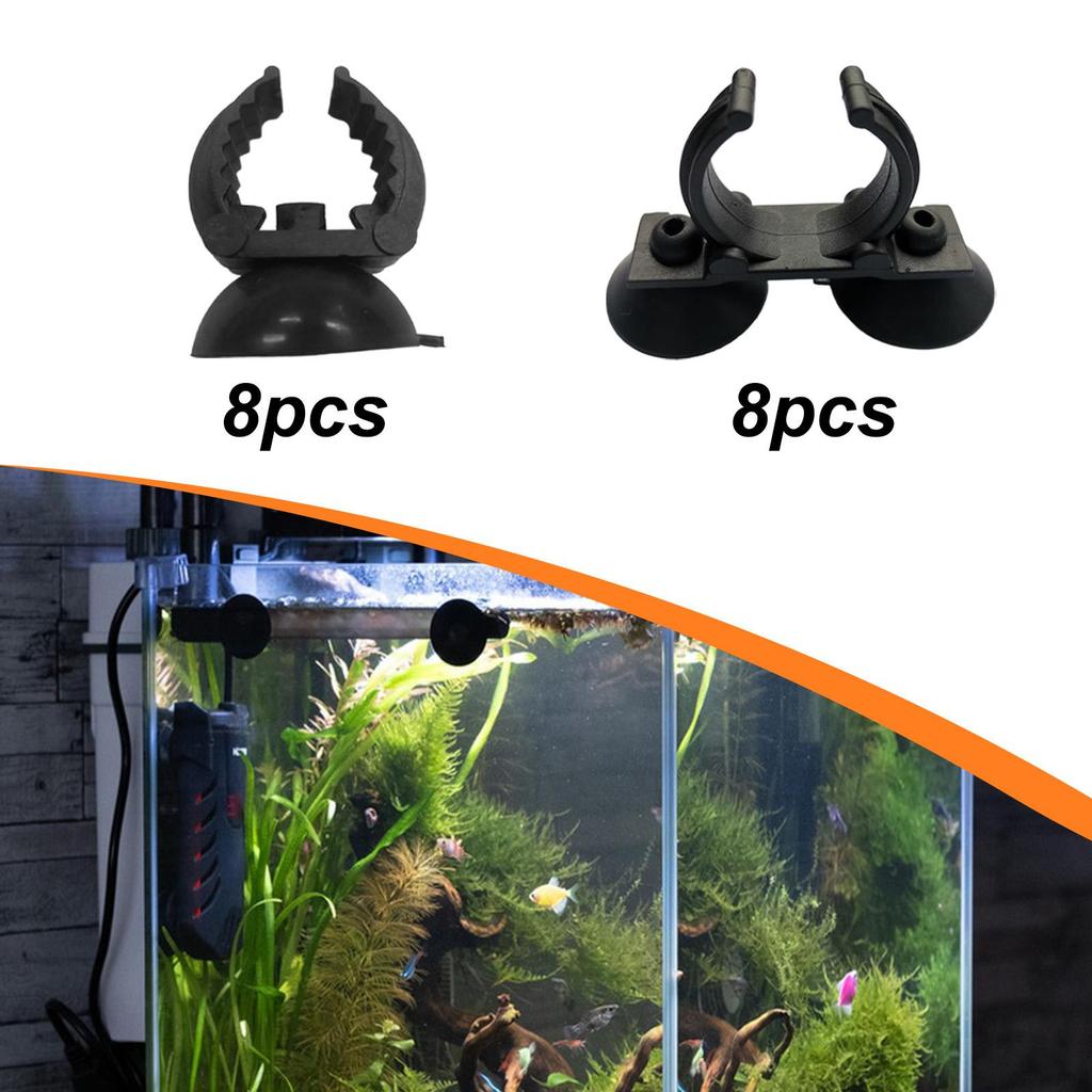 8Pcs Aquarium Heater Holder Suction Cups Fixing Clips Underwater Black with Clips