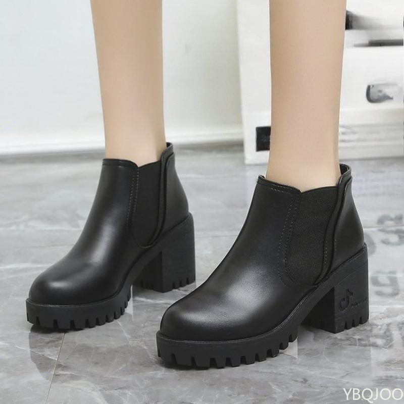 Fashion Classic short boots waterproof platform thick heel new autumn winter comfortable round toe high heels casual  women's boots