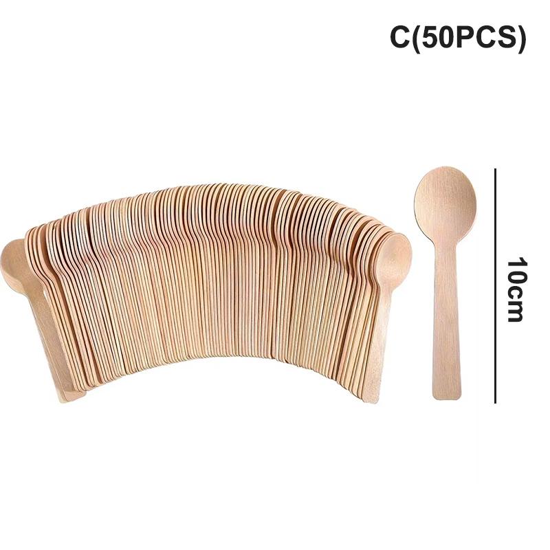 50/100pcs Disposable Wooden Mini Forks Spoons Knives Wooden Tableware Suitable For Parties Camping Banquets Weddings Picnics