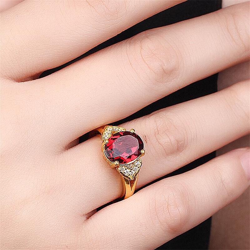 Korean Style Gold Plated Women's Ring Set: Adjustable Garnet & Ruby Open Rings