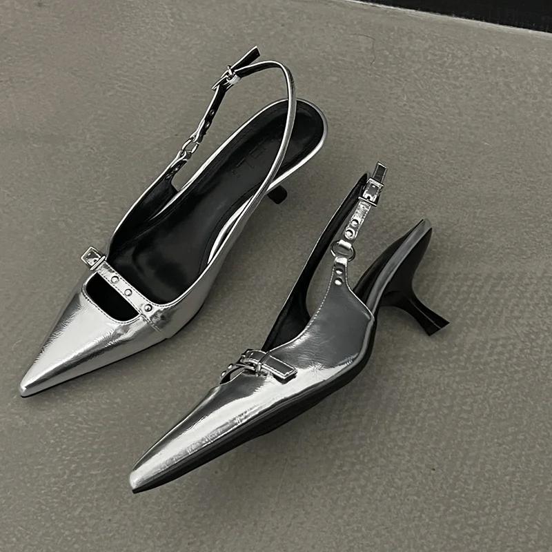 

Fashion Pointed Toe Women Sandals Summer Mid Heels Fashion Shoes Dress Elegant Woman Pumps 2025 Trend Heeled Shoes Sexy Mujer Zapatos 39 серебряный