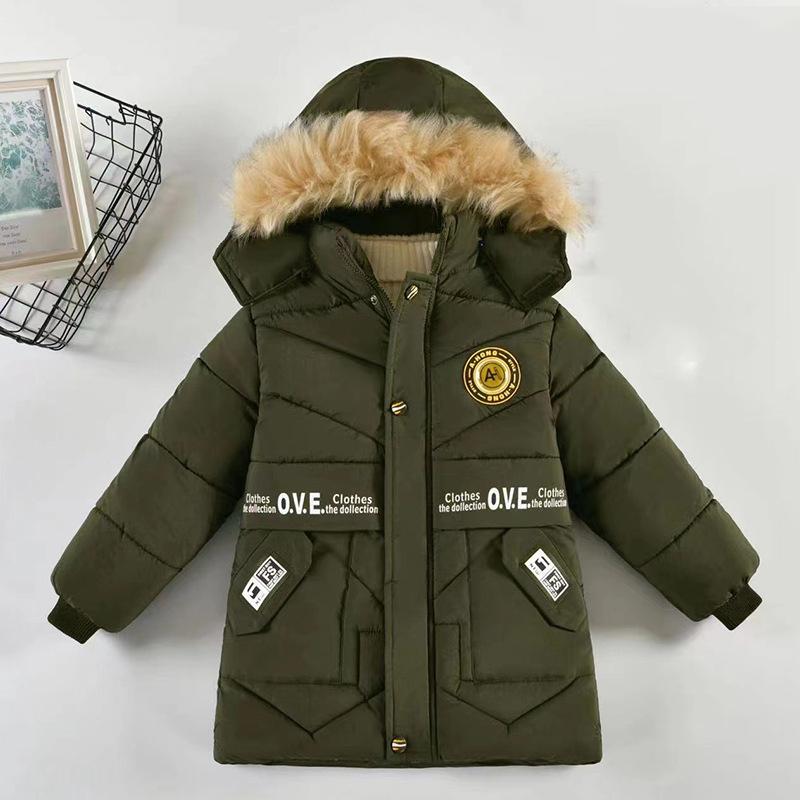 

Зимняя детская куртка для мальчиков подростковая с меховым капюшоном длинное пальто парка из плотного хлопка -30 Россия пальто одежда для детей 110cm