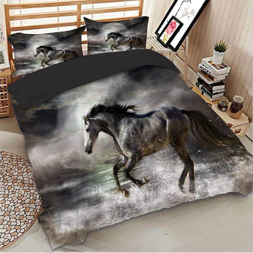 

Роскошный 3D Комплект Постельного Белья с Цифровым Принтом Черной Лошади - Односпальный/Двуспальный/Королевский/Кинг/Полный Размер Пододеяльник и Наволочка EU single(135x200cm)