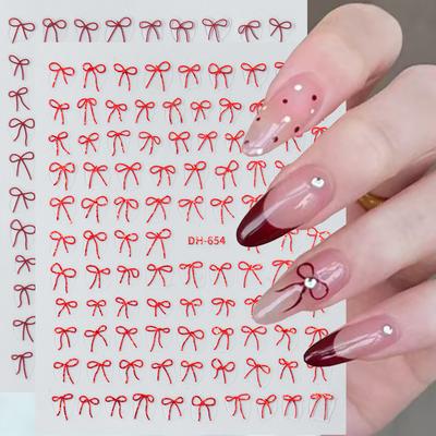 Nail Art Sticker, New Year'S Red Laser Red French Bow Atmosphere Adhesive 3D Nail Sticker