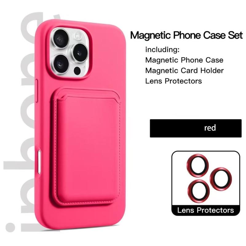 For Magsafe Magnetic Wallet Card Slot Luxury Solid Color Soft Silicone Phone Case For iPhone 16 Pro Max E 14 11 12 13 15 Pro Max