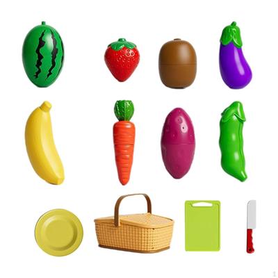 Cutting Fruits and Veggies Toy Kitchen Pretend Food Set with Storage Basket for Kids