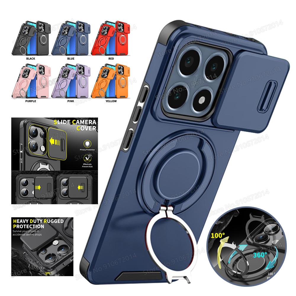 Rotating Folding Stand Matte Case For Xiaomi 14T Magnetic Armor Phone Case For Xiaomi 14T 14 T Pro Slide Camera Protection Cover