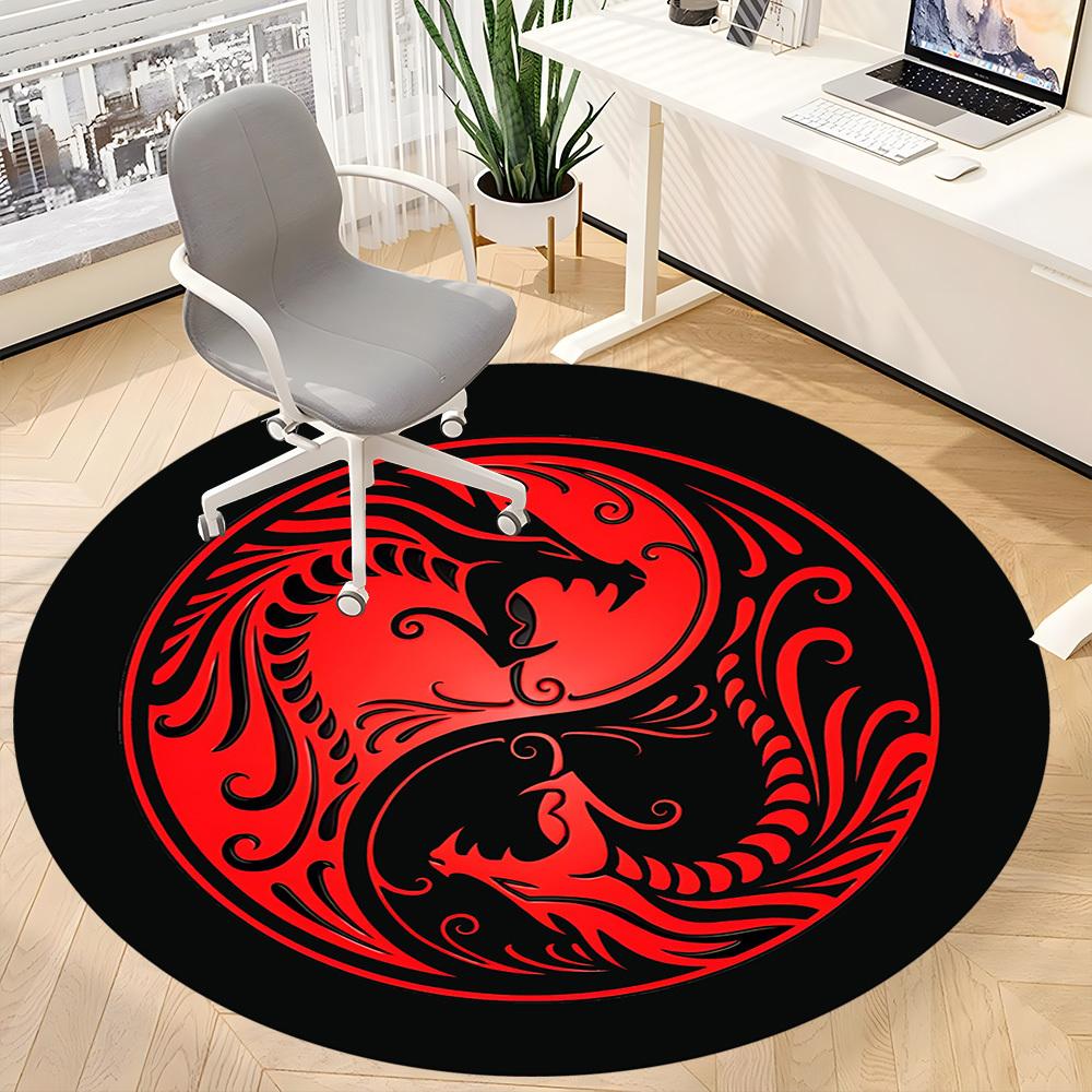 1pc Yin Yang Dragons Office Round Area Rug, Under Office Chairs Bedroom Living Room Home Decor, Room Deco, Available in Various Sizes