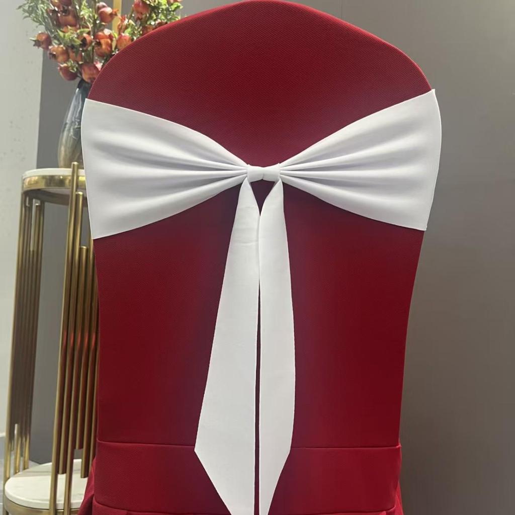 Elastic Chair Back Cover with Decorative Flower Tie for Banquets