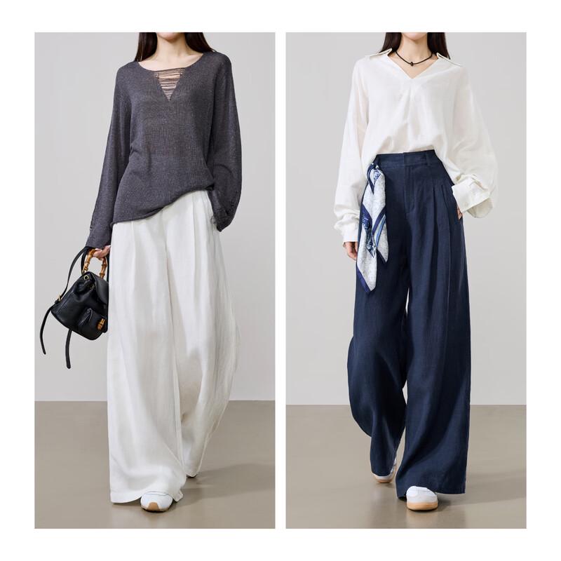 ESE-Y Women's Hemp Wide-Leg Straight Casual Pants