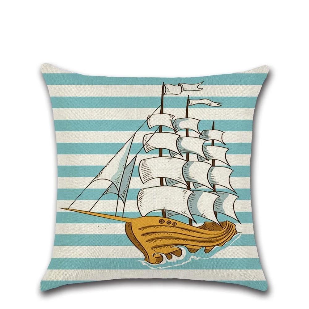 Sea Turtle Nautical Mermaid Pattern Cotton Linen Throw Pillow Cushion Cover Car Home Decoration Sofa Decorative Pillowcase 40018