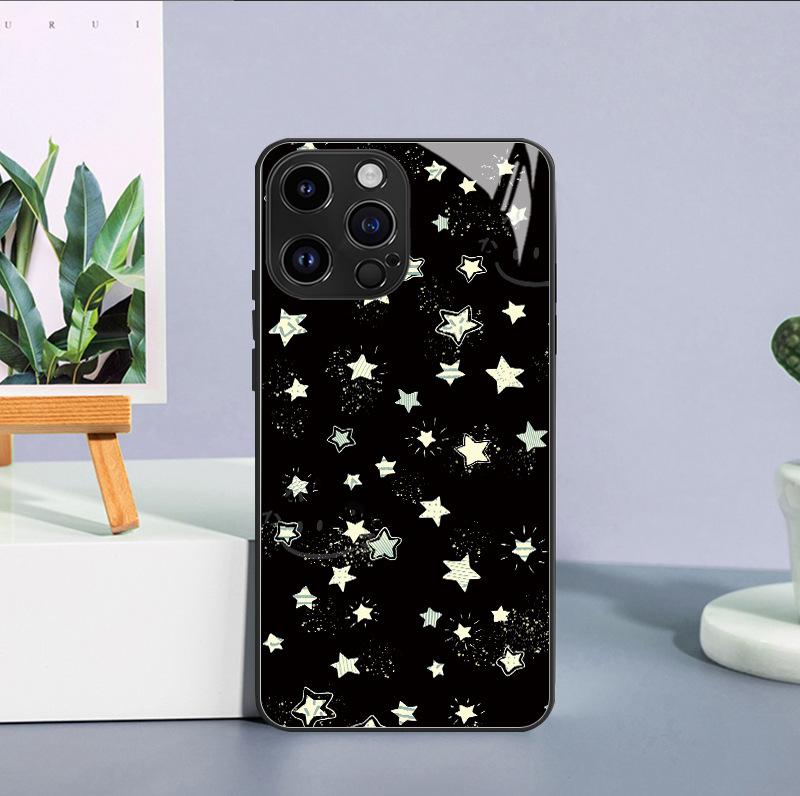 Fashion Ins Full Screen Star Suitable for Apple 13 Mobile Phone Case Iphone17 Glass Case 15pro Hard Case Protective Case