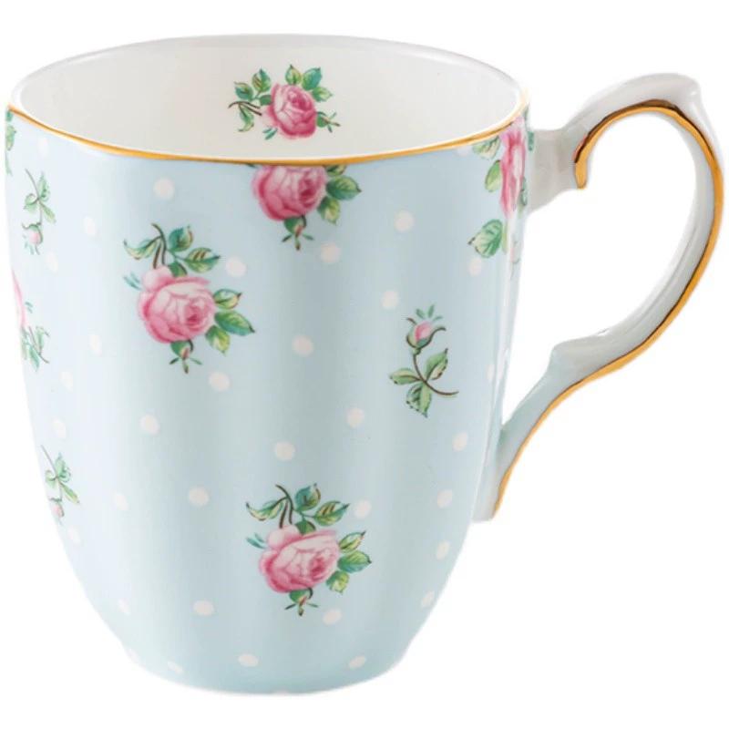 Kaffeetasse aus Keramik mit Blumenmuster, rosa und lila Blumen, handbemalt, Teetasse mit Griffen, mittlere Größe, Heißtrinktasse, 400 ml