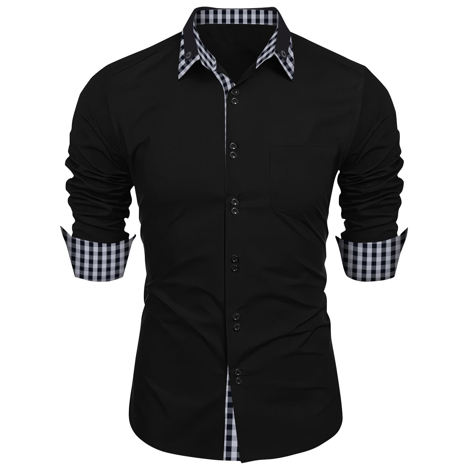 

Мужская осенняя рубашка свободного покроя с длинным рукавом в клетку с цветными блоками на пуговицах XL чёрный