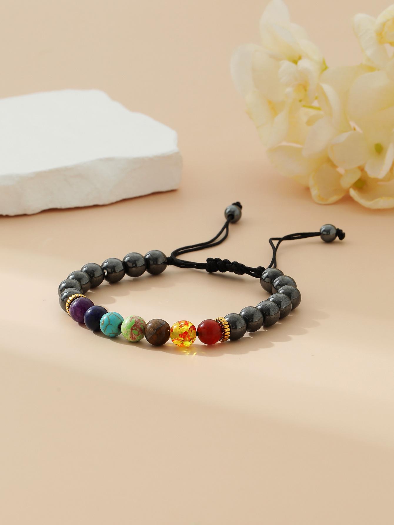 

Европейский и американский браслет из вулканического камня с семью чакрами, регулируемый, для йоги, для женщин