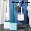 Silicone Toilet Brush Set with L-Shaped Head Long Non-Slip Handles Wall Mounted Holder Compact Bowl Cleaner Brush