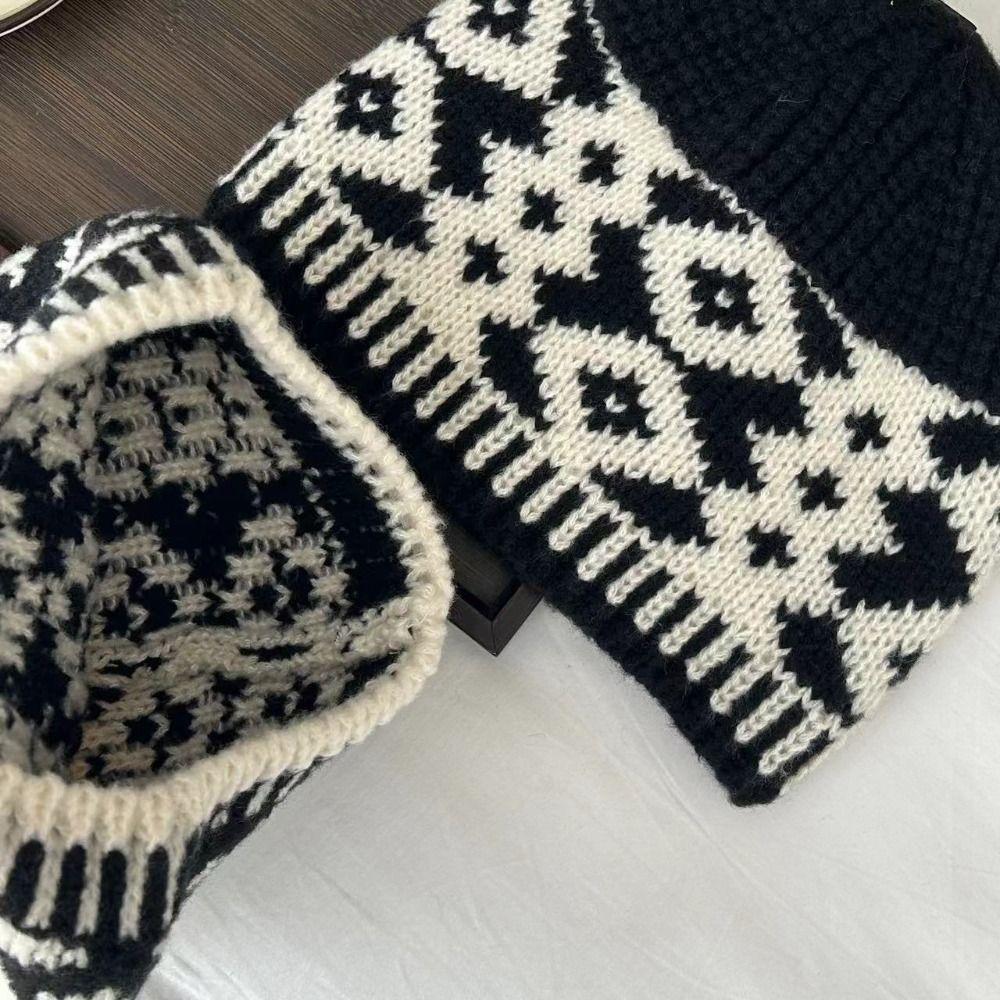 Warm Beanies Grid Printing Knit Cap Sweet Jacquard Knitted Hat Girls
