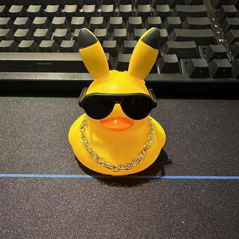 Car Duck Car Rubber Dashboard Decorations Ornament Yellow Duck With Mini Swim Ring Sun Cowboy Hat Necklace For Rubber Duck