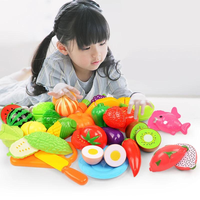 Sale Role Play Educational Gift Baby Toy Pretend Play Food Set Fruits Vegetable Kitchen Playset for Kid's Gift Assembly Game