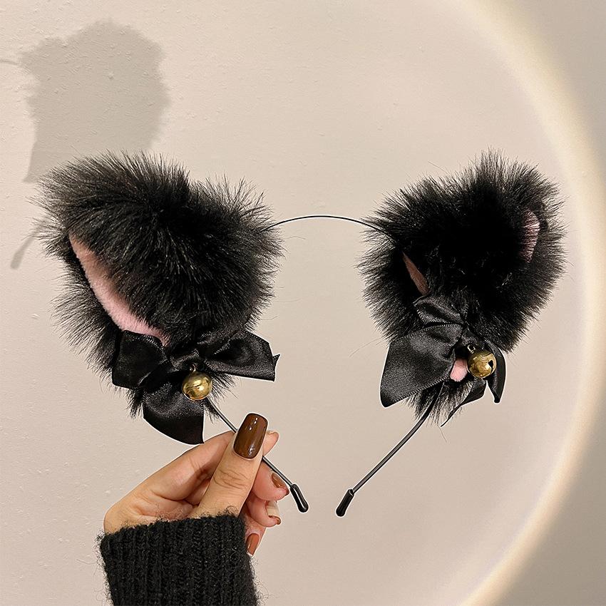 Fashion Fox Cat Ear Hair Band Popular Plush Cat Ear Headband Black White Soft Hairband with Bells Party Cosplay Hair Accessories