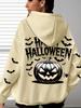 Happy Halloween Print Weird Pumpkin Pattern Hoodies for Women Men Long Sleeve Front Pocket Hooded Fall Halloween Hoodie Gifts