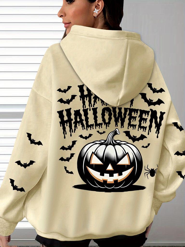 Happy Halloween Print Weird Pumpkin Pattern Hoodies for Women Men Long Sleeve Front Pocket Hooded Fall Halloween Hoodie Gifts