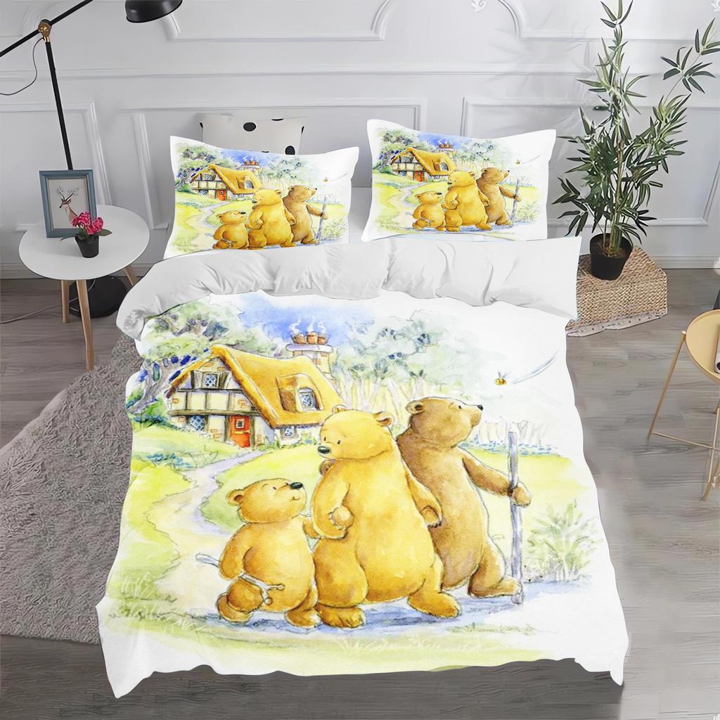 Cute Bear Cartoon Duvet Cover Home Printed Pillowcase Set Adult Bedroom Children Comforter Bedding
